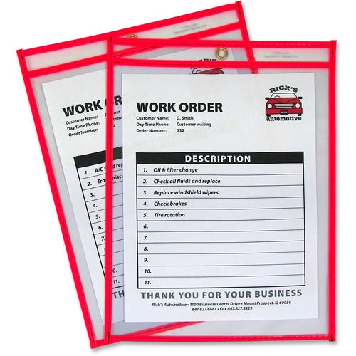 C-Line  Shop Ticket Holder, 9"x12", Metal Eyelet, Neon Red