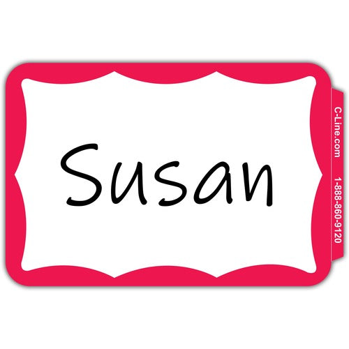 C-Line  Name Badges, 3-1/2"x2-1/4", 100/BX, Red Border