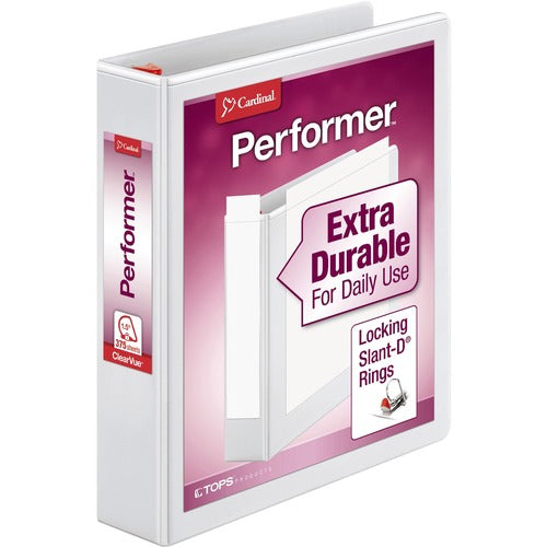 Cardinal  Clearvue Locking D-Ring Binder, 1-1/2" Cap, 11"x8-1/2",White