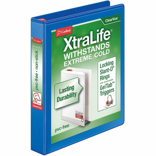 Cardinal  Clearvue Binder, D-Ring,1" Capacity, 11"x8-1/2", Blue