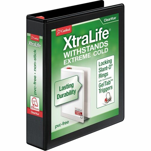 Cardinal  Clearvue Binder, D-Ring, 1-1/2" Capacity, 11"x8-1/2", Black