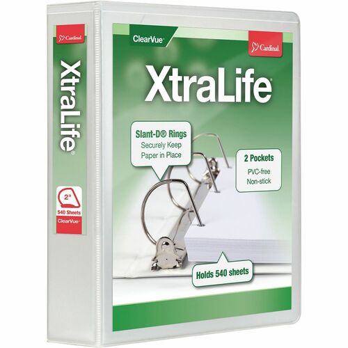 Cardinal  Clearvue Binder, D-Ring, 2" Capacity, 11"x8-1/2", White