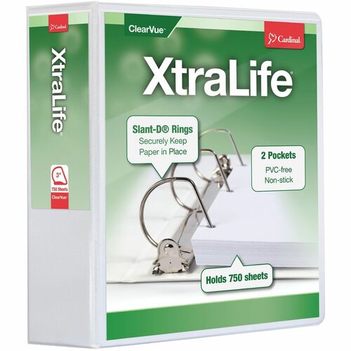 Cardinal  Clearvue Binder, D-Ring, 3" Capacity, 11"x8-1/2", White