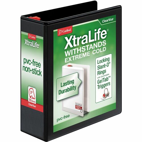 Cardinal  Clearvue Binder, D-Ring, 3" Capacity, 11"x8-1/2", Black