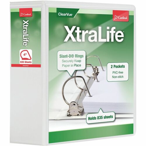 Cardinal  Clearvue Binder, D-Ring, 4" Capacity, 11"x8-1/2", White