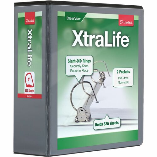 Cardinal  Clearvue Binder, D-Ring, 4" Capacity, 11"x8-1/2", Black