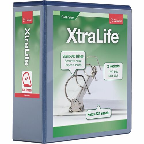 Cardinal  Clearvue Binder, D-Ring,4" Capacity, 11"x8-1/2", Blue