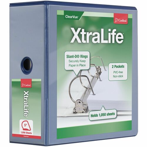 Cardinal  Clearvue Binder, D-Ring, 5" Capacity, 11"x8-1/2", Blue