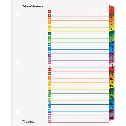 Cardinal  One Step Index System, Daily, 1-31 Tab, Multicolor