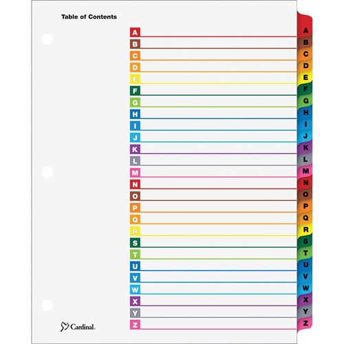 Cardinal  One Step Index System, Alphabetical, A-Z, 26-Tab, Multicolor