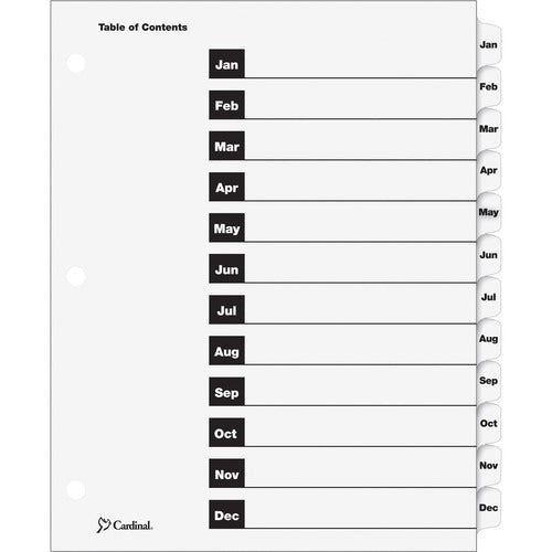 Cardinal  One Step Index System, Monthly, Jan-Dec, 12-Tab, Clear
