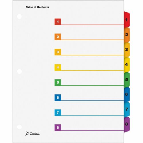 Cardinal  Index Divider System,1 Step,Printed 1-8,8 Tabs,Multicolor