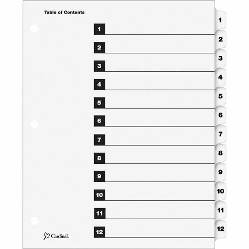 Cardinal  One Step Index System, Numbered 1-12, 12 Tabs, Clear