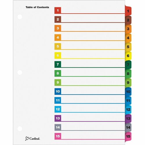 Cardinal  Index Divider System,1 Step,Printed 1-15,15 Tabs,Multicolor