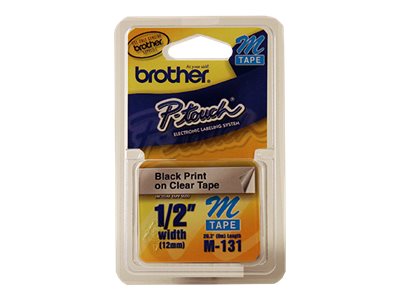 BROTHER 1/2" M TAPE 12MM BLACK ON CLEAR