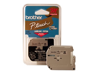 BROTHER 1/2" M TAPE 12MM BLACK ON SILVER