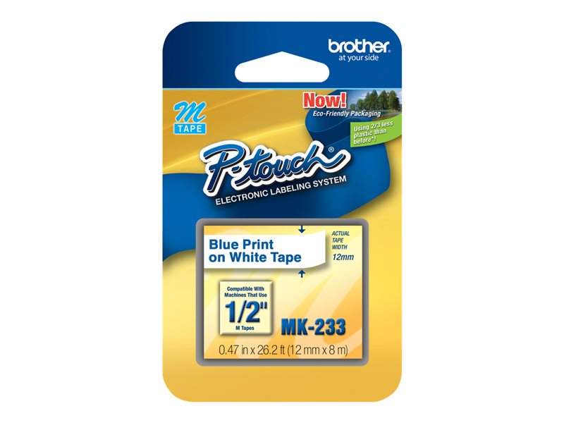 BROTHER 1/2" M TAPE 12MM BLUE ON WHITE
