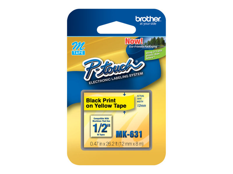 BROTHER 1/2" M TAPE 12MM BLACK ON YELLOW
