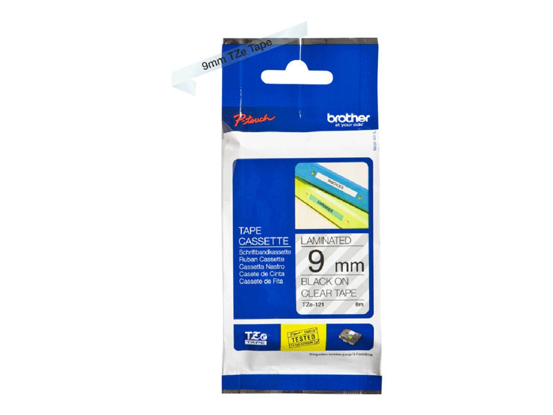 BROTHER 3/8" TZE TAPE 9MM BLACK ON CLEAR