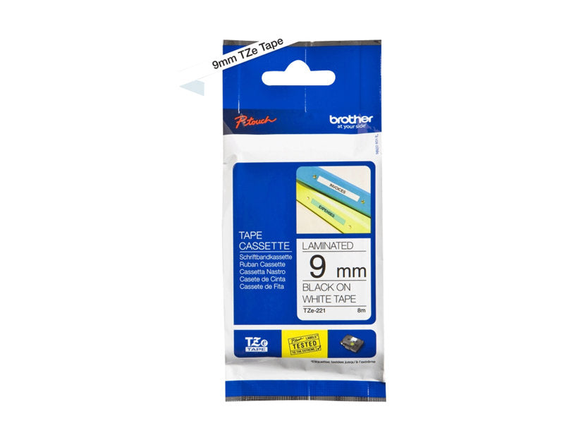 BROTHER 3/8" TZE TAPE 9MM BLACK ON WHITE