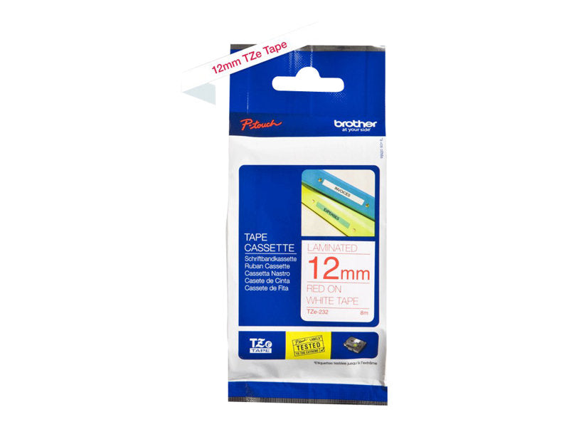 BROTHER 1/2" TZE TAPE 12MM RED ON WHITE