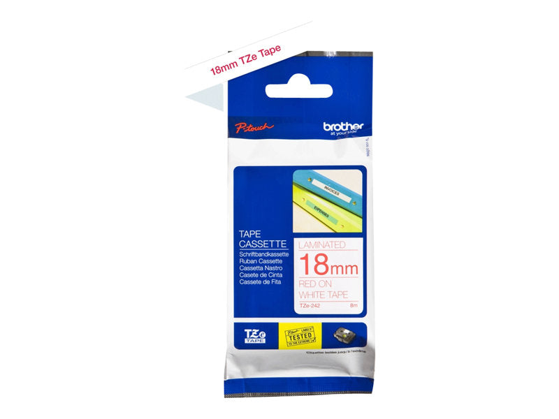 BROTHER 3/4" TZE TAPE 18MM RED ON WHITE