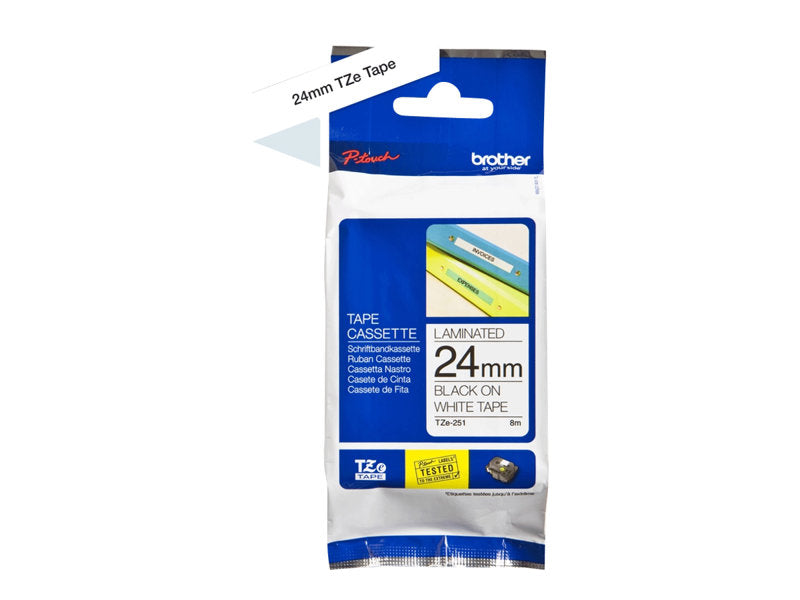 BROTHER 1" TZE TAPE 24MM BLACK ON WHITE
