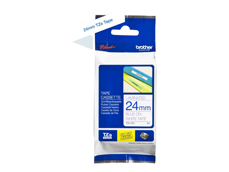 BROTHER 1" TZE TAPE 24MM BLUE ON WHITE