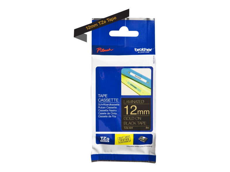 BROTHER 1/2" TZE TAPE 12MM GOLD ON BLACK