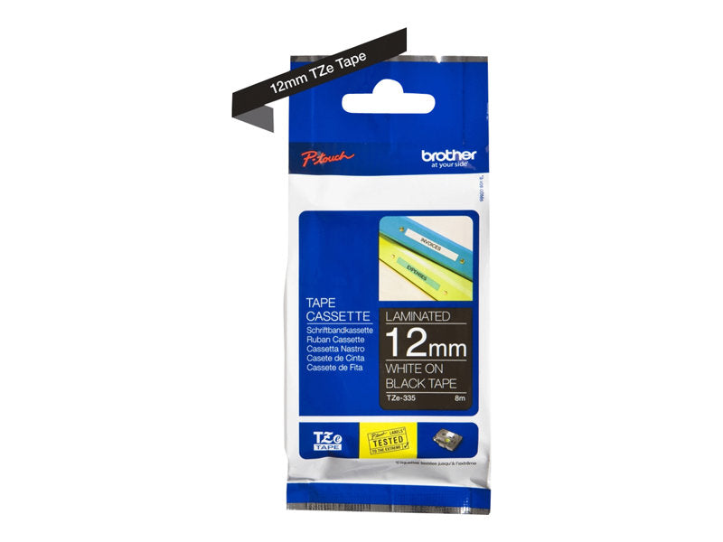 BROTHER 1/2" TZE TAPE 12MM WHITE ON BLACK