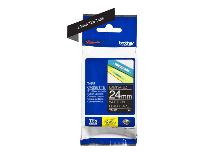 BROTHER 1" TZE TAPE 24MM WHITE ON BLACK