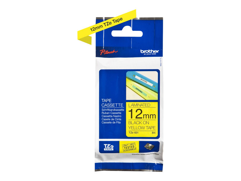 BROTHER 1/2" TZE TAPE 12MM BLACK ON YELLOW