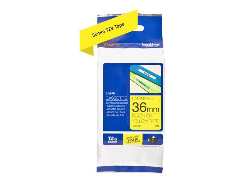 BROTHER 1.5" TZE TAPE 36MM BLACK ON YELLOW