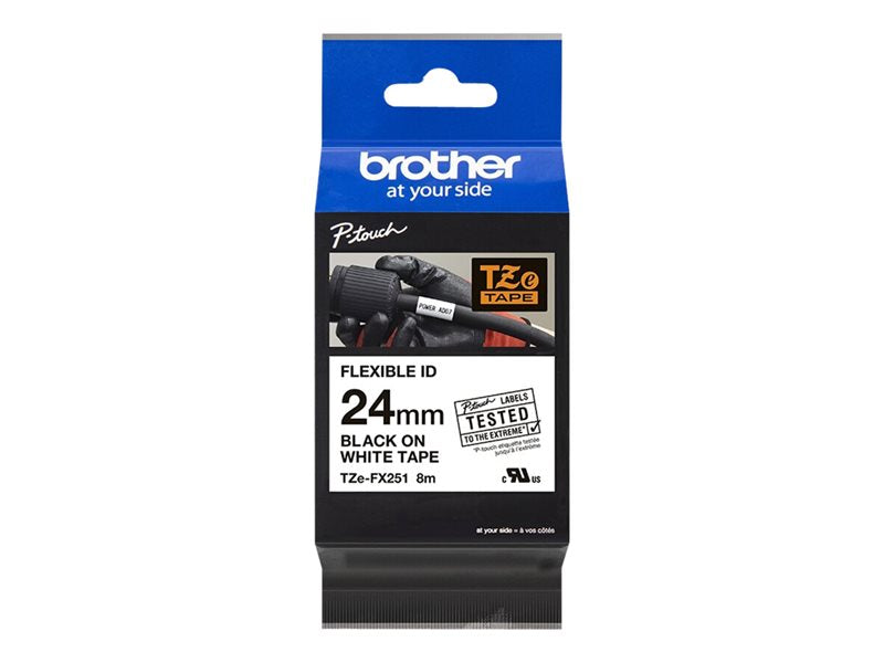 BROTHER 1" TZE TAPE 24MM BLK ON WHITE FLEX