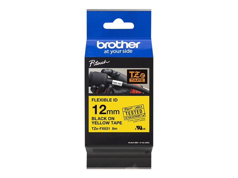 BROTHER 1/2" TZE TAPE 12MM BLK ON YELLOW FLEX
