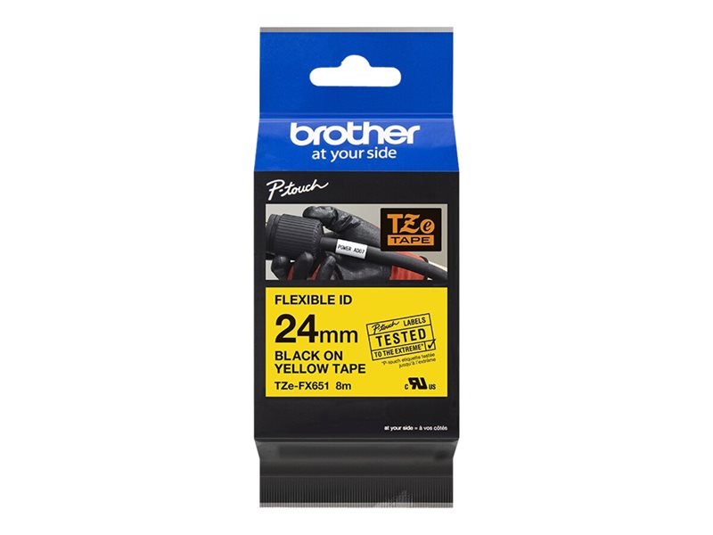 BROTHER 1" TZE TAPE 24MM BLK ON YELLOW FLEX