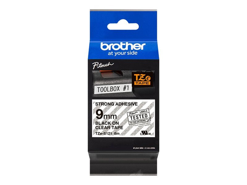 BROTHER 3/8" TZE TAPE 9MM BLK ON CLEAR ADHSV