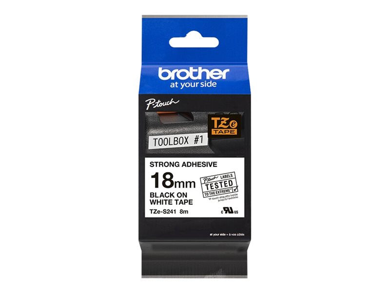 BROTHER 3/4" TZE TAPE 18MM BLK ON WHITE ADHSV