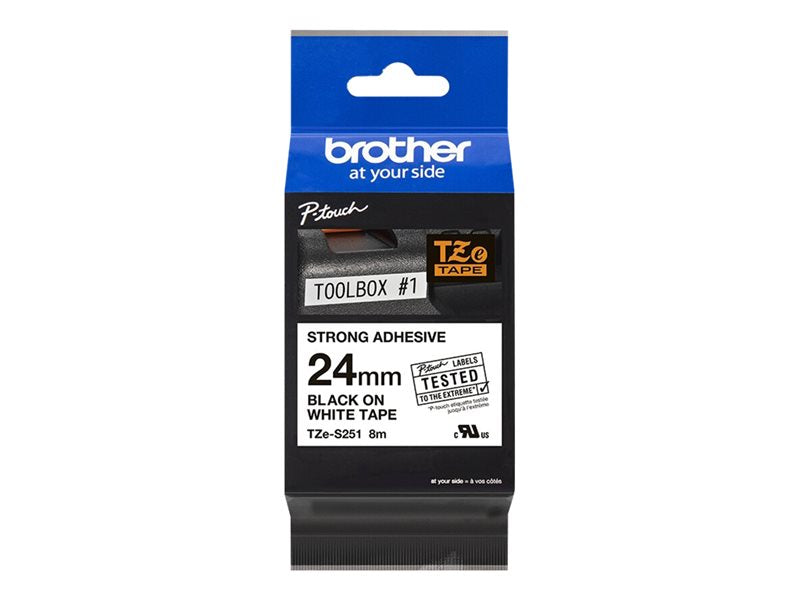 BROTHER 1" TZE TAPE 24MM BLK ON WHITE ADHSV