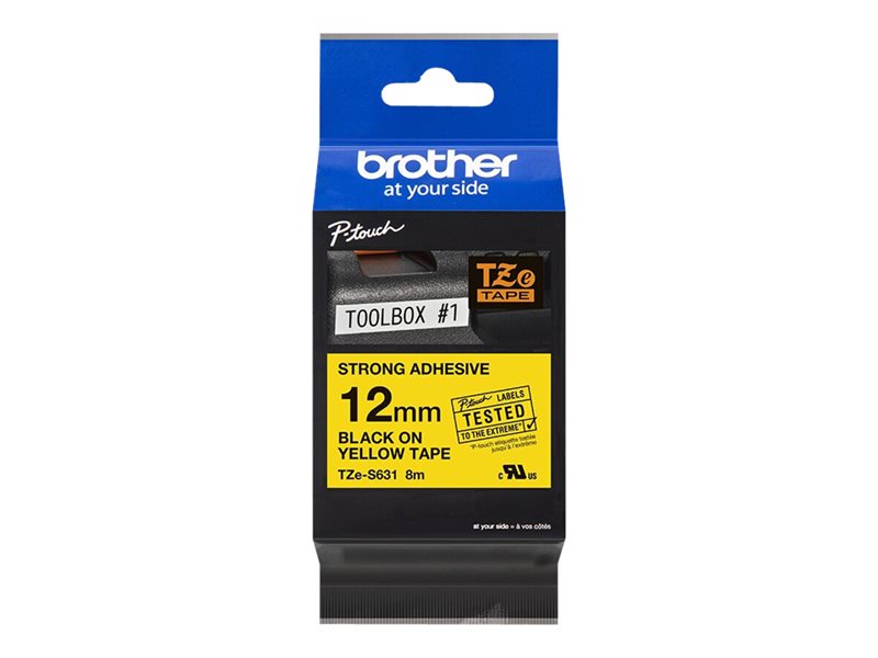BROTHER 1/2" TZE TAPE 12MM BLK ON YELLOW ADHSV