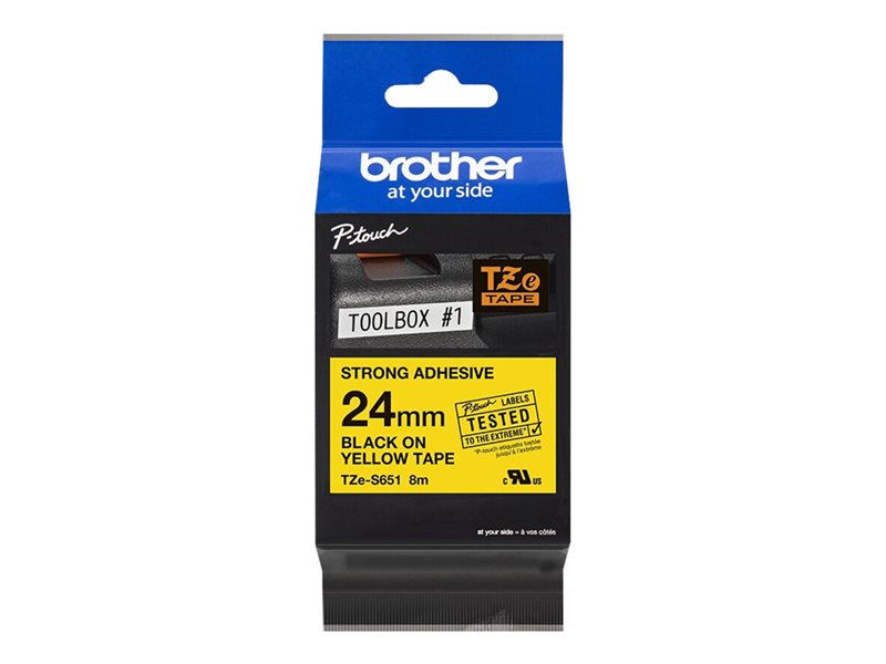 BROTHER 1" TZE TAPE 24MM BLK ON YELLOW ADHSV