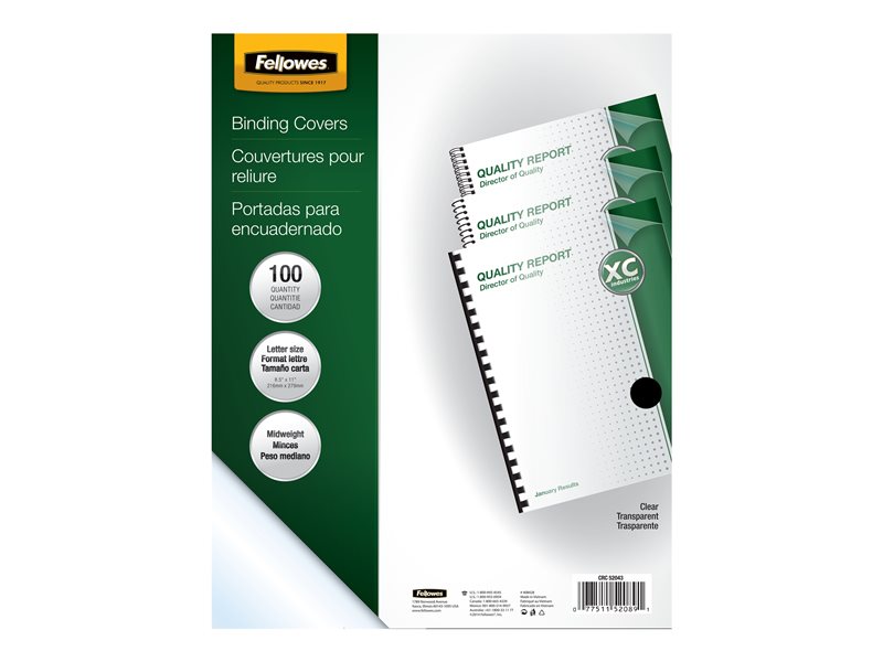 FELLOWES BINDING COVERS 500CT LETTER SIZE CLEAR